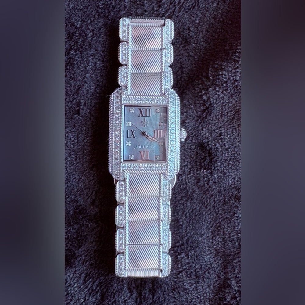 Judith Ripka Stainless Steel Crystal-Embellished Rectangular Bracelet Watch